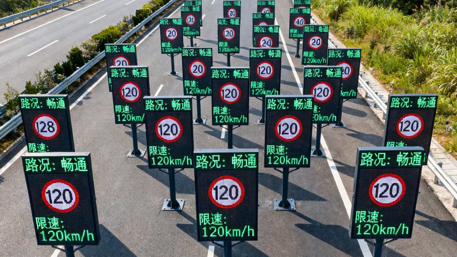 武深高速48块交通诱导屏系统，分布在关键路段，实时发布路况和限速信息